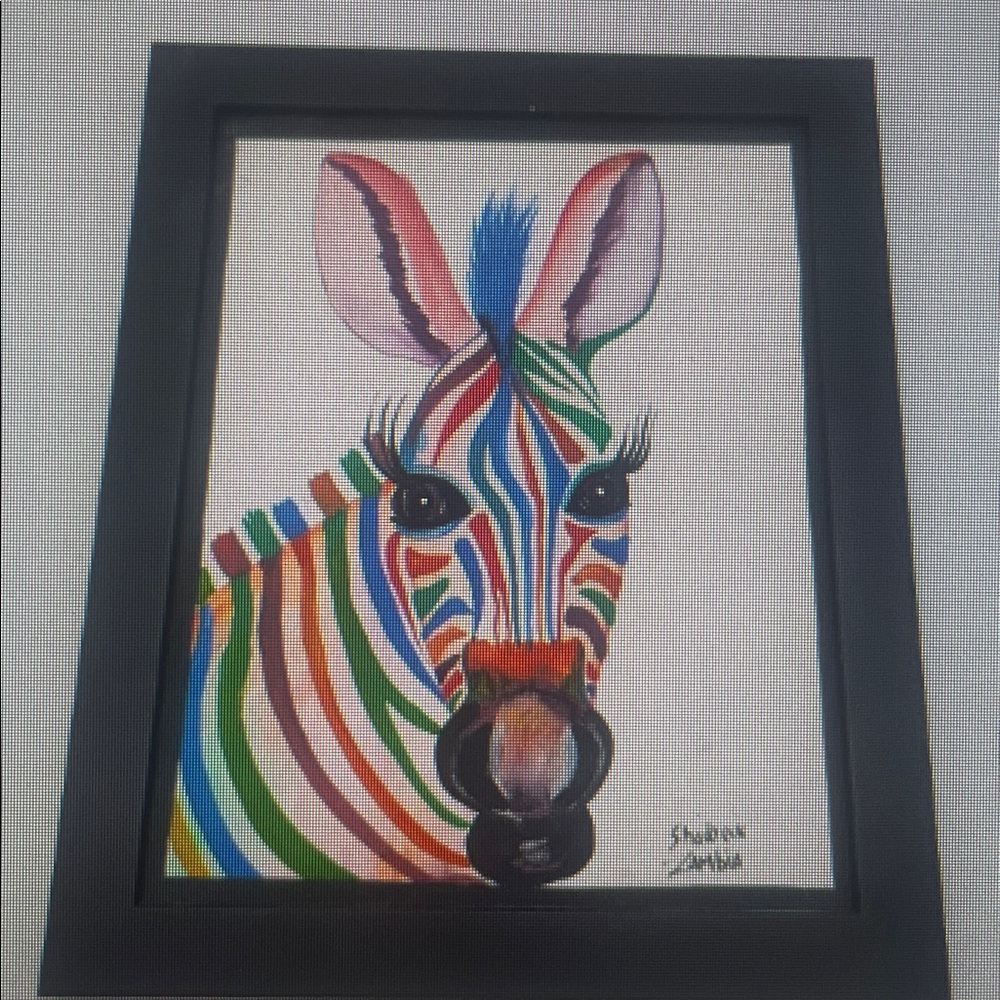 Hand-Painted Colorful Zebra Framed Wall Art By Shadreck Zambia